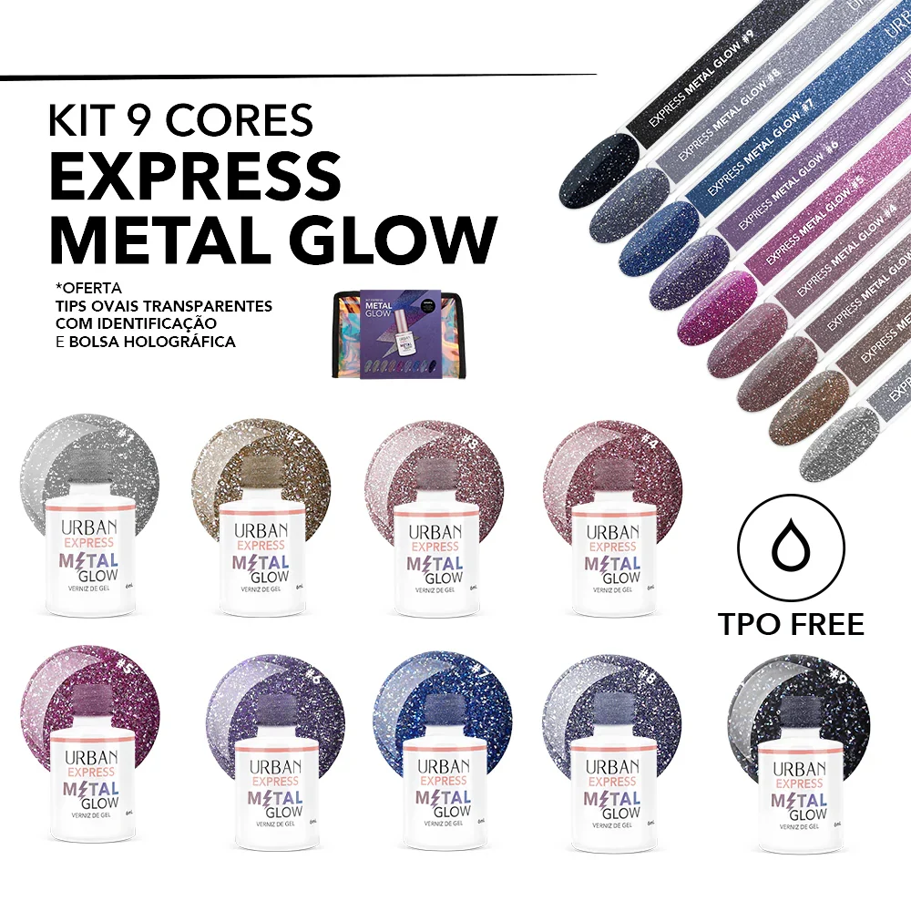 Kit Verniz Gel 9 Cores Express Metálico Glow (#1 #9)