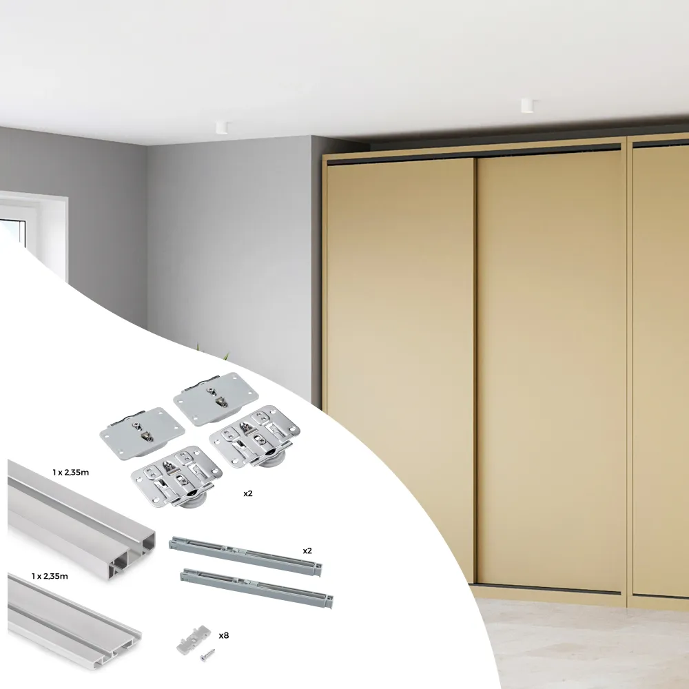 Kit de ferragens para guarda-roupa Emuca com 2 portas de correr e fechamento suave com trilhos de superfície de 2,35 m, tá...