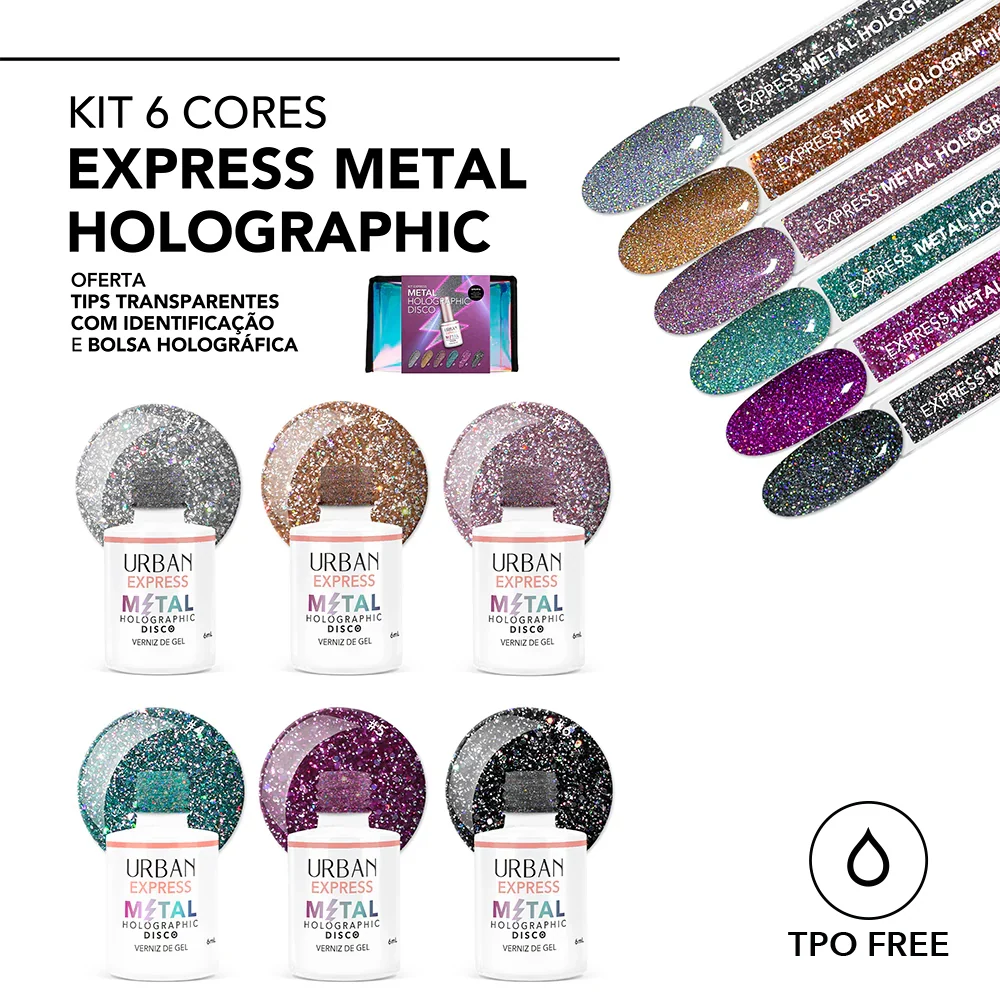 Kit Verniz Gel 6 Cores Express Metálico Holographic Disco (#1 #6)