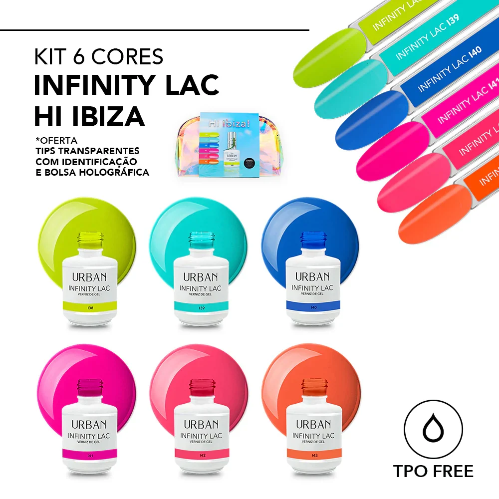 Kit Verniz Gel 6 Cores Infinity Lac Hi Ibiza (#i38 #i43) com Lâmpadas H7 Incluídas