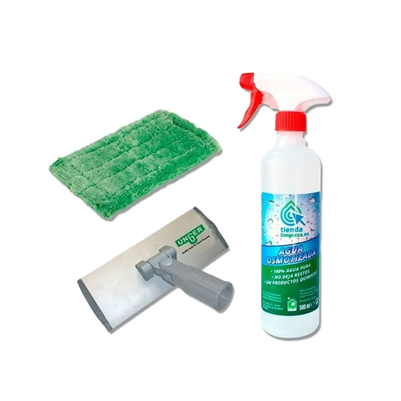 UNGER Kit de Limpeza de Interiores de Água Osmotizada com Microfibra e Escovas