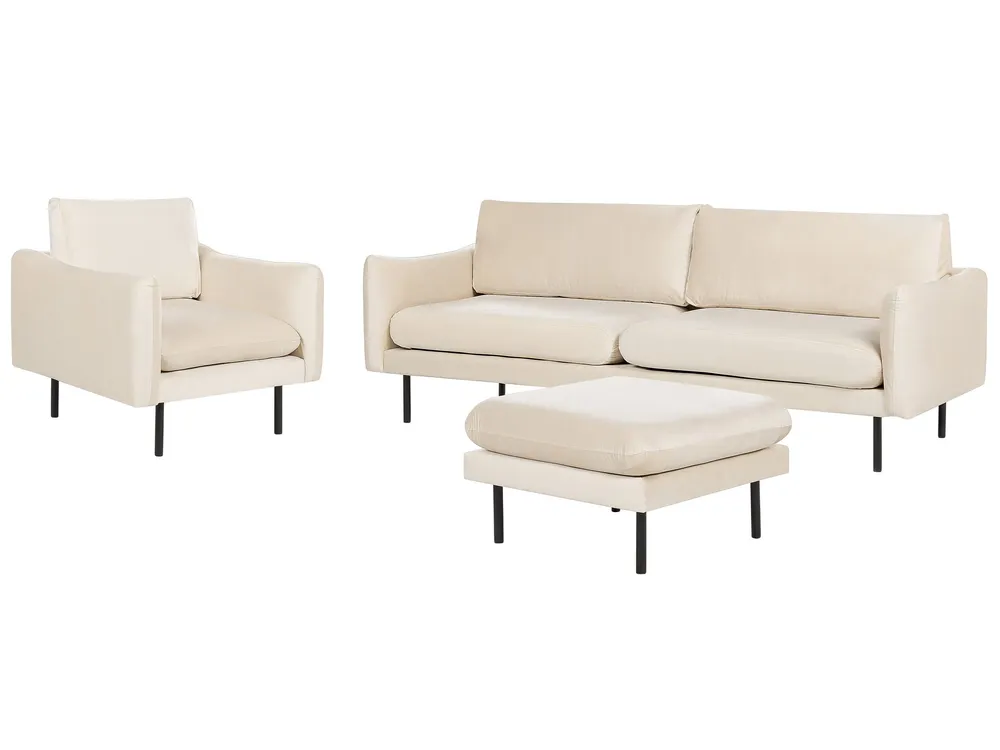Velvet Living Room Set Ottoman Light Beige VINTERBRO
