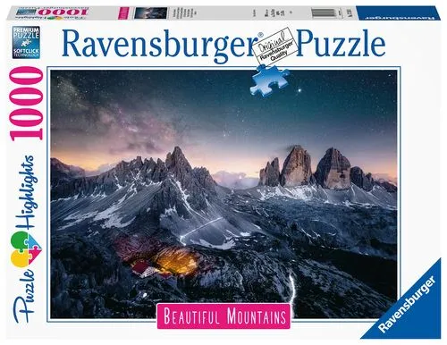 Bucha de Suspensão Puzzle Highlights Beautiful Mountains: Os Três Picos do Lavaredo - Itália - 1000 Peças - Ravensburger
