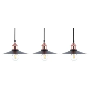 Conjunto de 3 candeeiros suspensos de metálico preto e cor de cobre SWIFT S com Borracha de Polyurethane