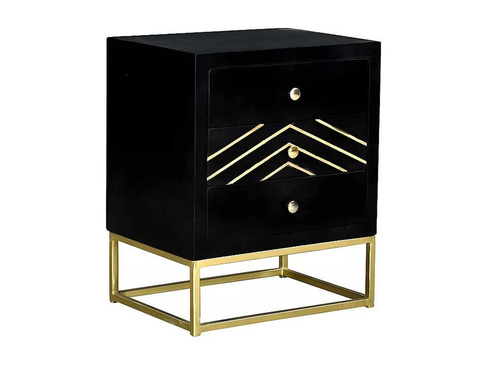 Mesa cabeceira art déco 3 gavetas mangueira preta/metal PRISMIN