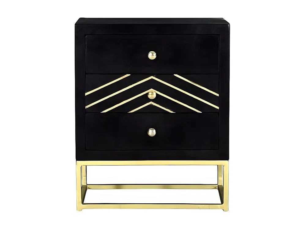 Mesa cabeceira art déco 3 gavetas mangueira preta/metal PRISMIN