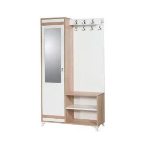 Móvel de entrada com espelho Ayfara L100xH190cm Madeira clara, Branco