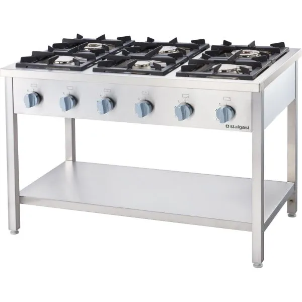 Fogão gás Alpha Work inox série 700 - G30, 6 queimadores (3,5+2x5+2x7+9), 1200 x 700 x 850 mm, para montagem automática, 1...