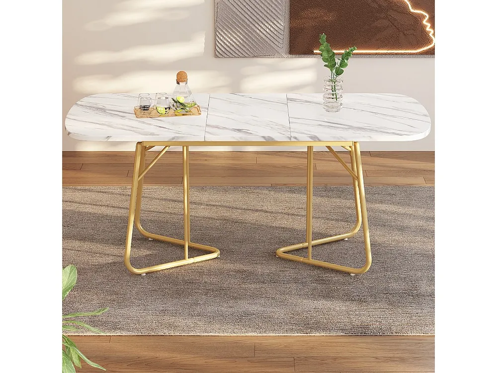 Mesa de jantar extensível para 4 6 talheres - C 140/180 x L 80 x 75 cm - Madeira MDF e metal - Tradicional mármore - Branco