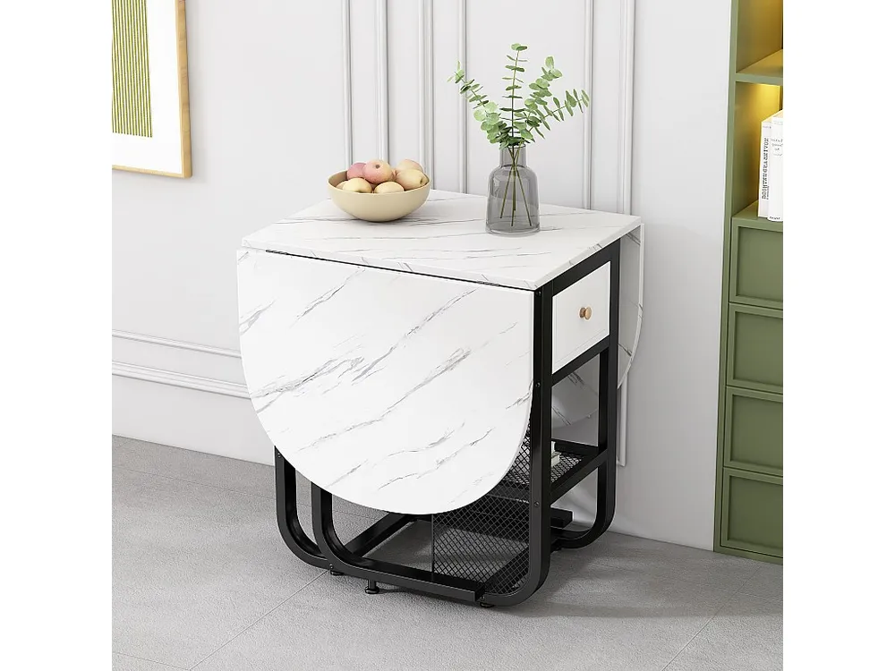 Mesa de jantar extensível para 2 6 talheres com gavetas e prateleiras - Aglomerado e metálico - branco + preto