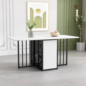 Mesa de jantar extensível para 2 6 talheres com prateleiras de armazenamento - Aglomerado e metálico - branco + preto