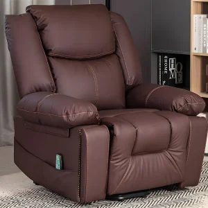 Cadeira de massagem elétrica - almofadada em imitação de pele - com 2 bolsos laterais e 2 bases para copos - Castanho