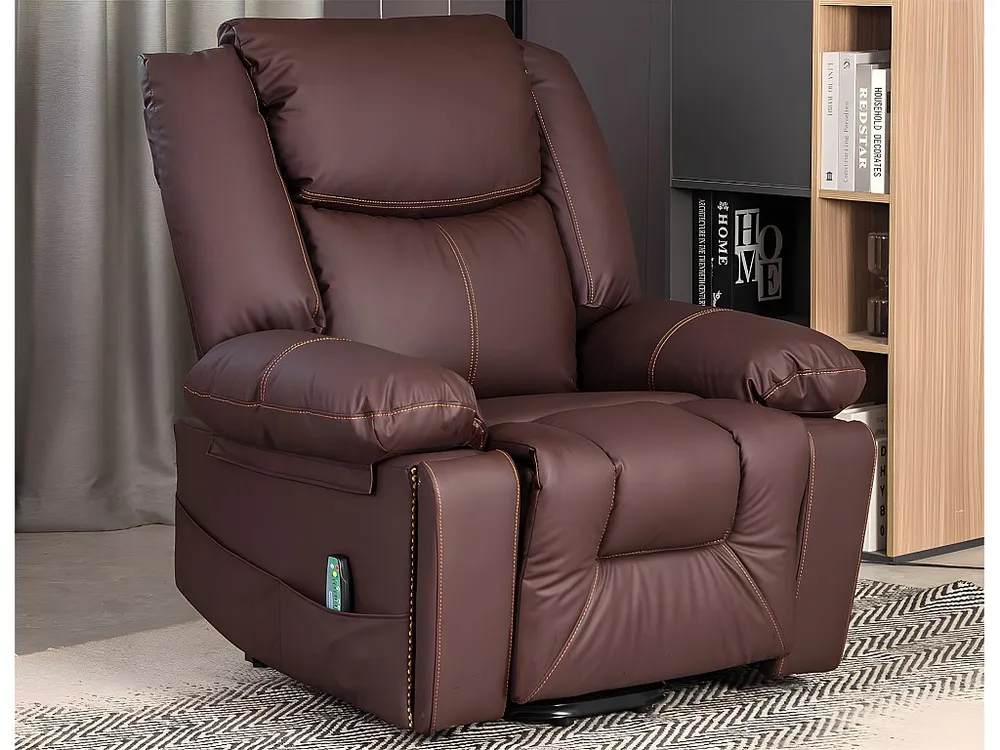 Cadeira de massagem elétrica - almofadada em imitação de pele - com 2 bolsos laterais e 2 bases para copos - Castanho