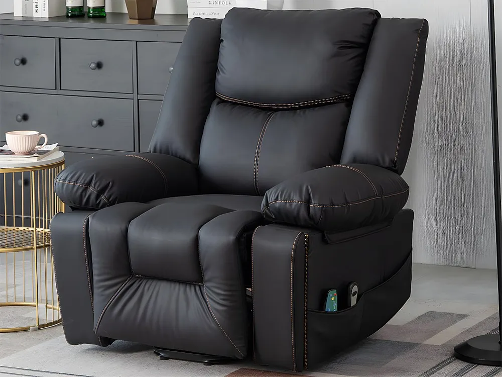 Cadeira de massagem elétrica - almofadada em imitação de pele - com 2 bolsos laterais e 2 bases para copos - Preto