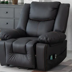 Cadeira de massagem elétrica - almofadada em imitação de pele - com 2 bolsos laterais e 2 bases para copos - Preto