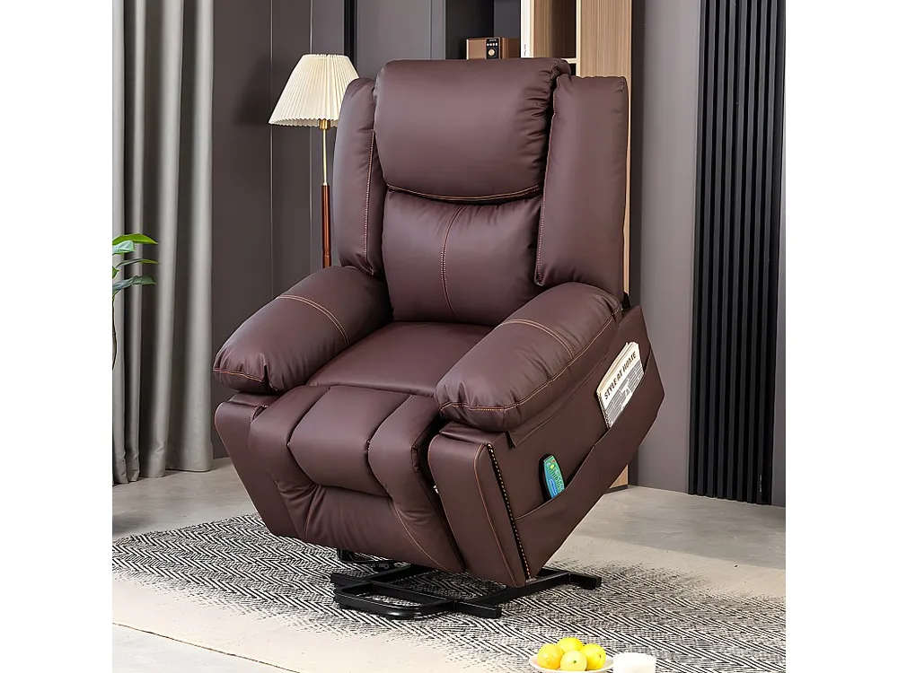 Cadeira de massagem elétrica - almofadada em imitação de pele - com 2 bolsos laterais e 2 bases para copos - Castanho