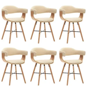 Cadeiras de jantar 6 pcs couro artificial creme madeira curvada