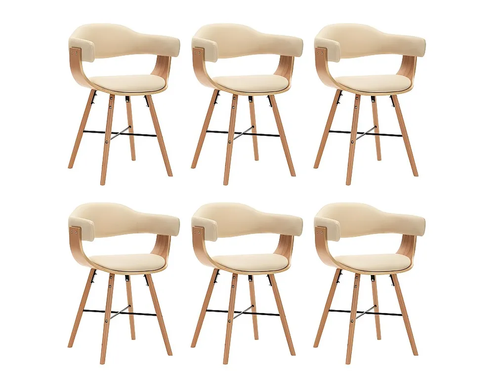 Cadeiras de jantar 6 pcs couro artificial creme madeira curvada