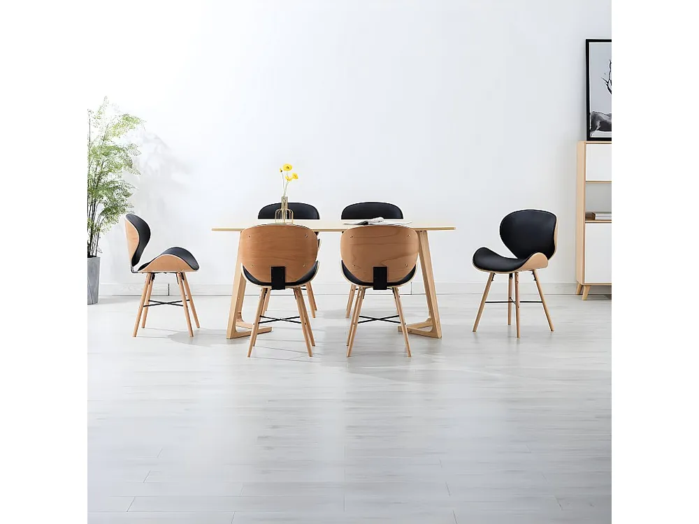 Cadeiras jantar 6 pcs couro artificial preto e madeira curvada