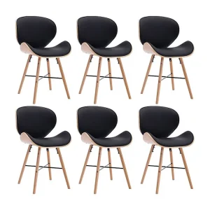 Cadeiras jantar 6 pcs couro artificial preto e madeira curvada