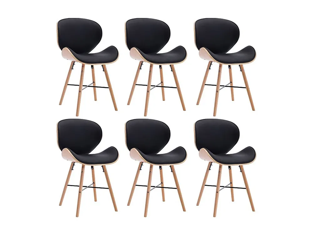 Cadeiras jantar 6 pcs couro artificial preto e madeira curvada