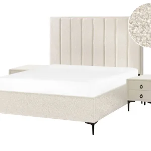 Conjunto de quarto em tecido bouclé branco-creme 160 x 200 cm SEZANNE