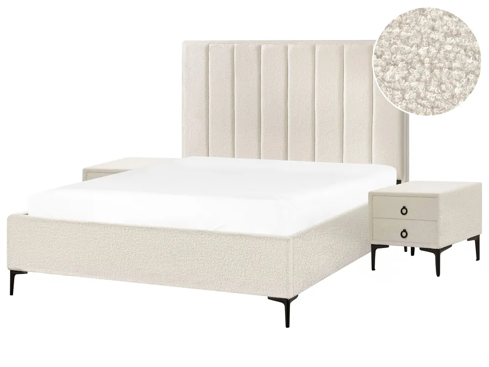 Conjunto de quarto em tecido bouclé branco-creme 160 x 200 cm SEZANNE