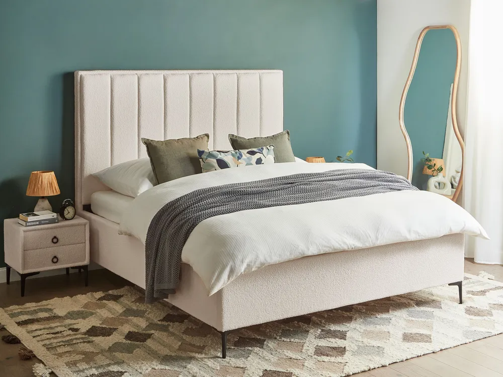 Conjunto de quarto em tecido bouclé branco-creme 160 x 200 cm SEZANNE
