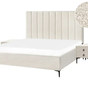 Conjunto de quarto em tecido bouclé branco-creme 180 x 200 cm SEZANNE