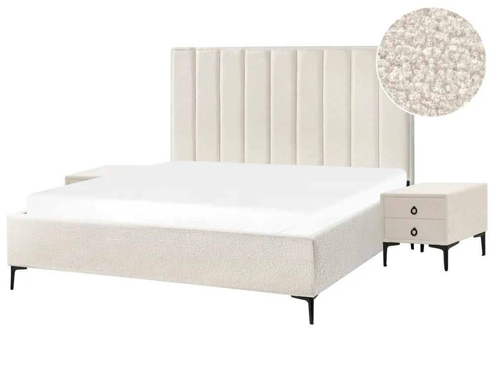 Conjunto de quarto em tecido bouclé branco-creme 180 x 200 cm SEZANNE