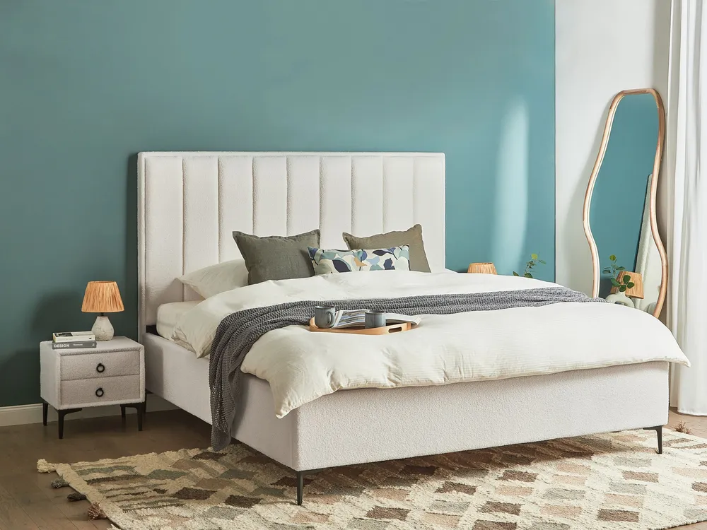 Conjunto de quarto em tecido bouclé branco-creme 180 x 200 cm SEZANNE