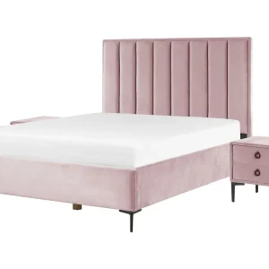 Conjunto de quarto em veludo rosa 160 x 200 cm SEZANNE