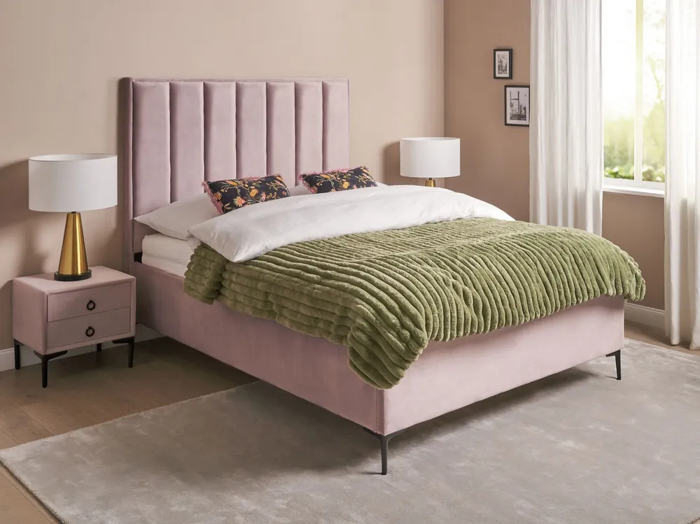 Conjunto de quarto em veludo rosa 160 x 200 cm SEZANNE