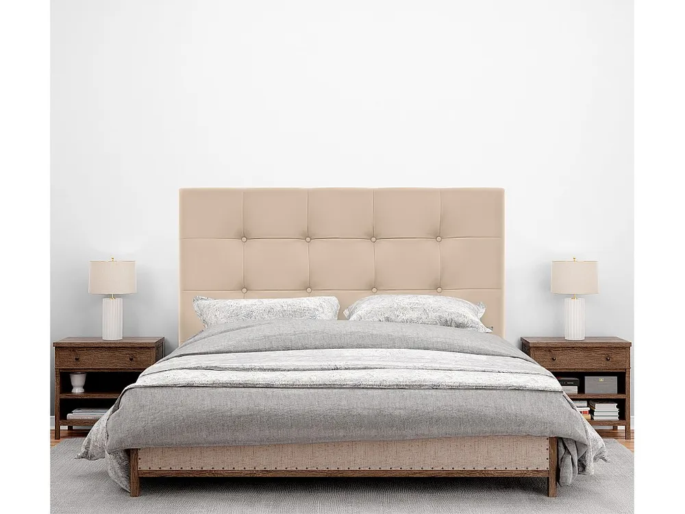 DHOME Cabeceira de Couro sintético Capitoné Até o chão 160x120cm Camas 150/160 - Bege