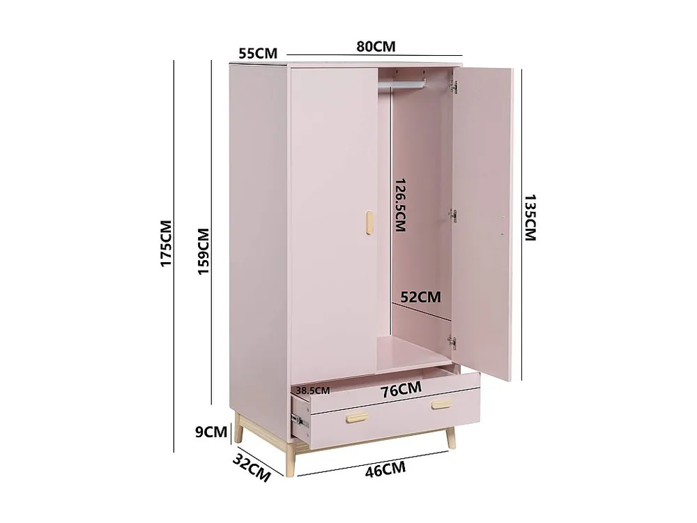 Guardaroupa Mobili Rebecca Amchor 175x80x55 MDF Pinho Rosa Marrom Escandinavo Para Posicionar