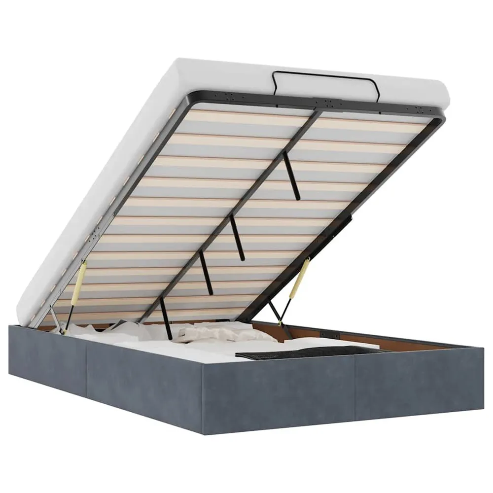 Otomano Bed Frame No Colchão Cinzento Obscuro 120x190 cm Veludo