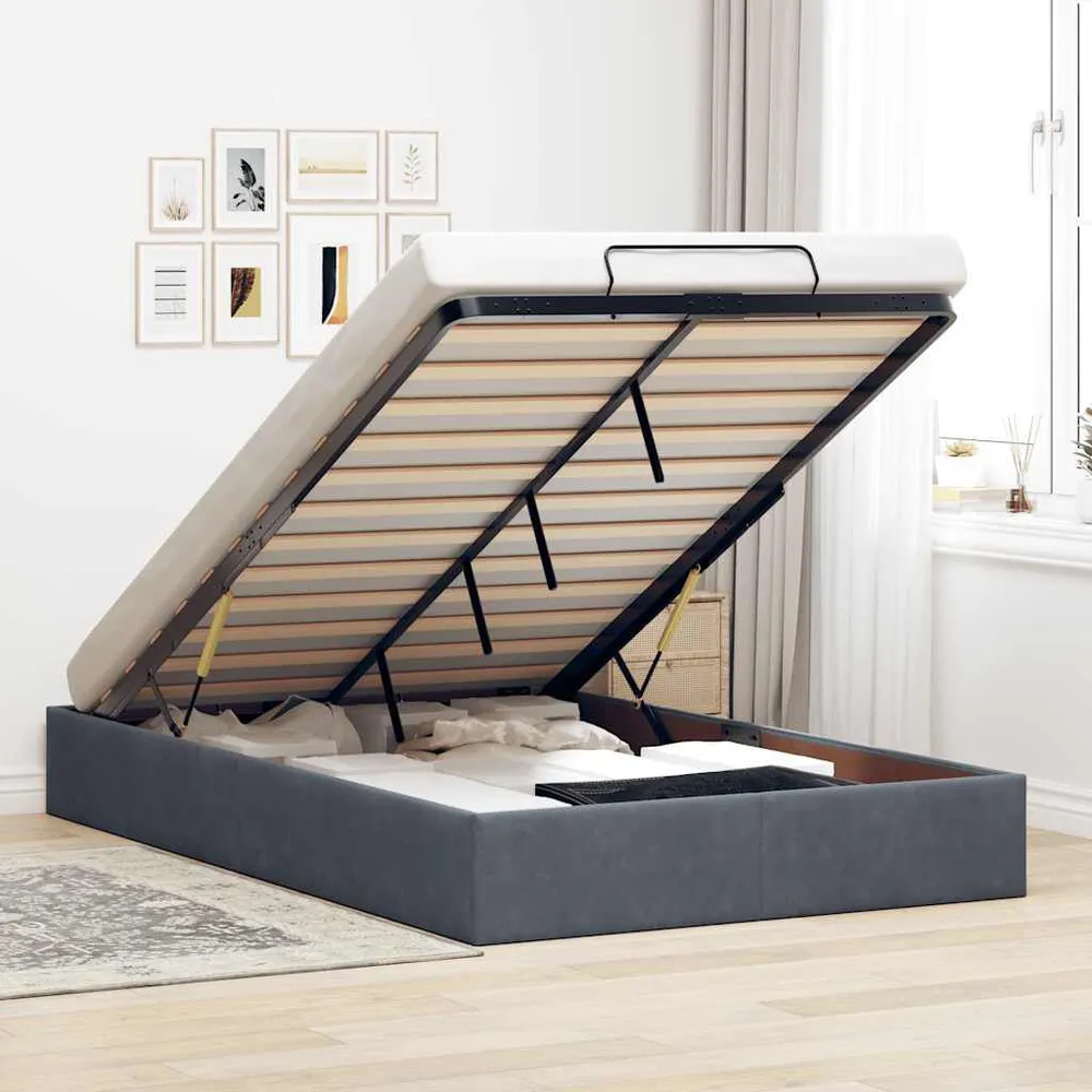 Otomano Bed Frame No Colchão Cinzento Obscuro 120x190 cm Veludo