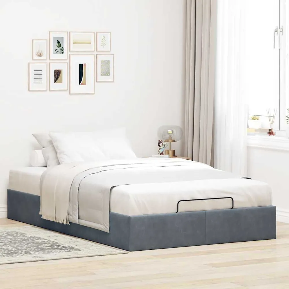 Otomano Bed Frame No Colchão Cinzento Obscuro 120x190 cm Veludo