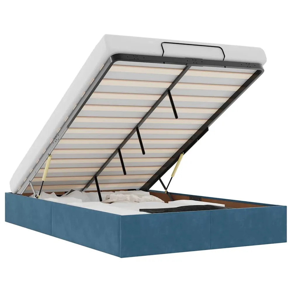 Ottoman Bed Frame No Colchão Azul Apagado 120x190 cm Veludo