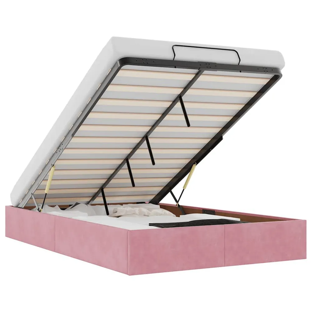 Ottoman Bed Frame No Colchão Rosa 120x190 cm Veludo