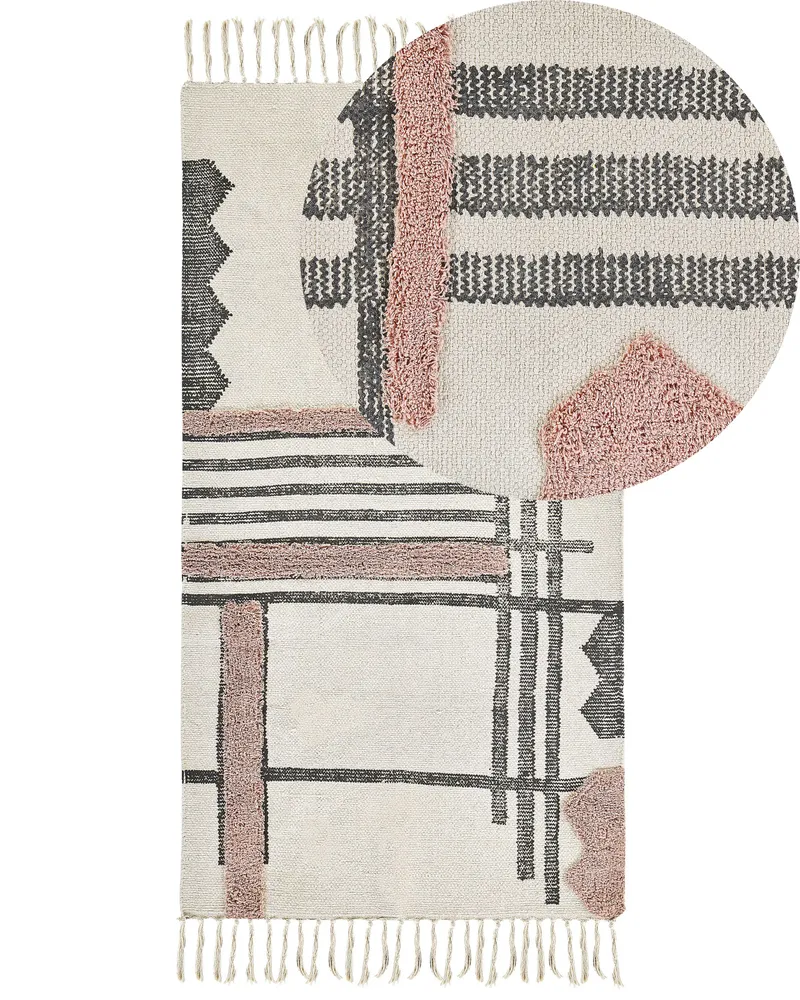Rectangular Cotton Area Rug 80 x 150 cm Beige and Negro MURADIYE
