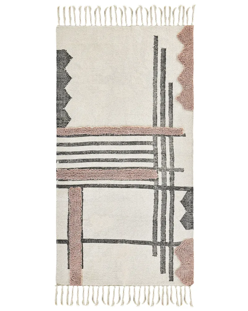 Rectangular Cotton Area Rug 80 x 150 cm Beige and Negro MURADIYE