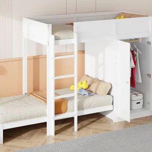 Beliche 90x200cm - com escada e roupeiro - 2 bases de ripas - Branco