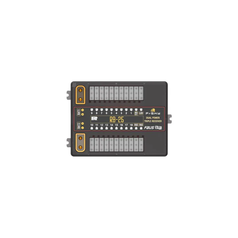 LED Profissional FrSky RB25 - Redundância de receptor triplo e entrada de alimentação dupla facilita indicação de LED externo