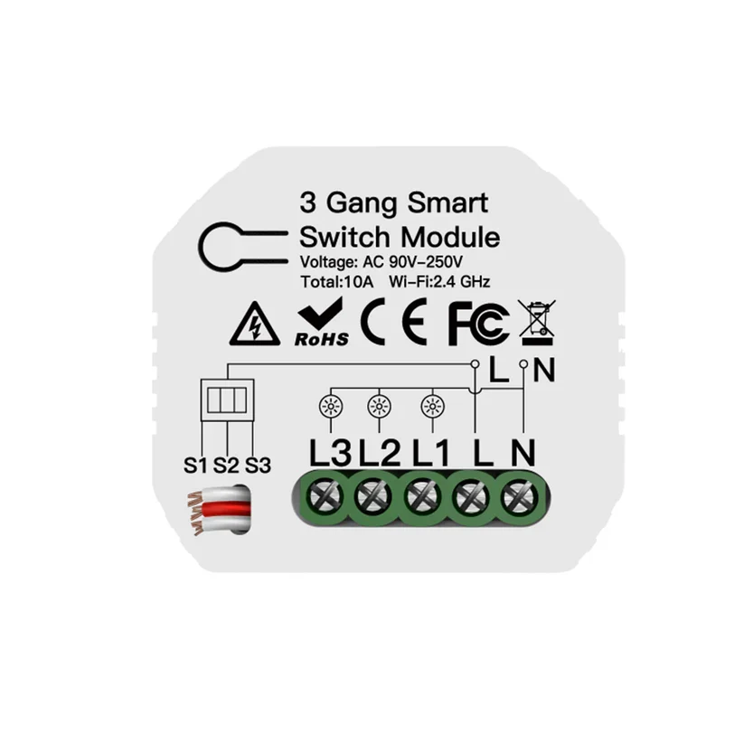 Lâmpada de Neblina Módulo Wi-Fi p/ Interruptores de Luz Triplos (3 Gang)