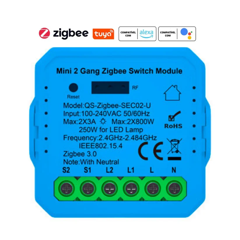 Módulo de Luzes acessível (2 gang) - Zigbee 3.0