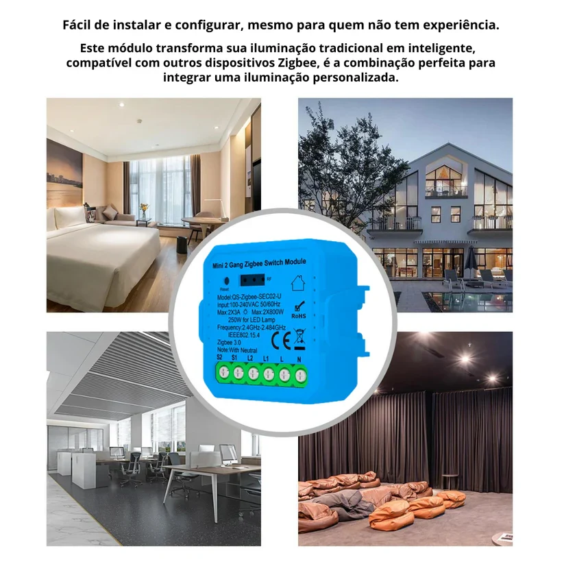 Módulo de Luzes acessível (2 gang) - Zigbee 3.0