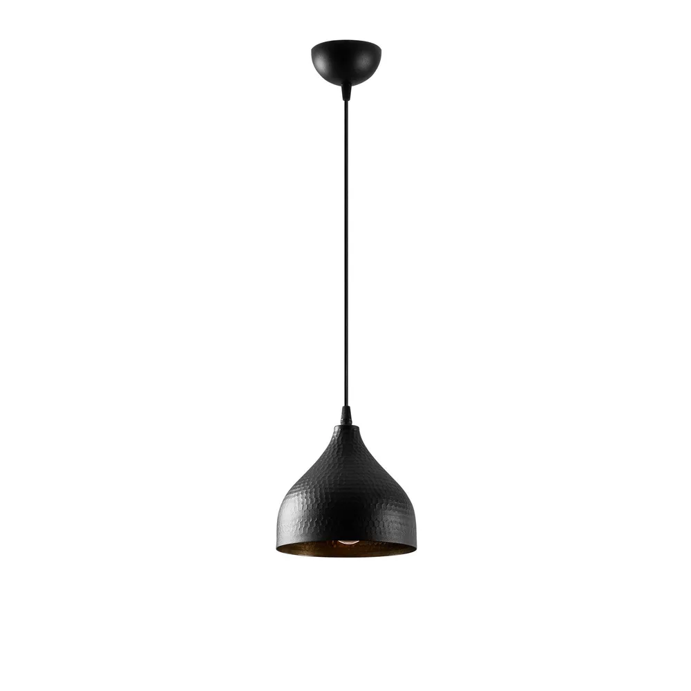 Suspensão geodo martelado Laterna 114cm Metálico Preto