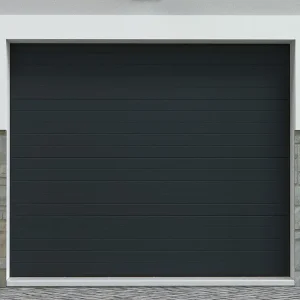 Porta de garagem seccionada com motor Somfy efeito ranhurado antracite NORIA