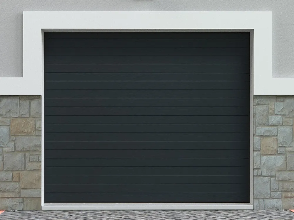Porta de garagem seccionada com motor Somfy efeito ranhurado antracite NORIA